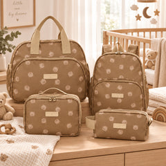 Kit Maternidade Brincar Marrom: Bolsa Grande, Mochila de Passeio e Frasqueira Térmica, com Nécessaire de brinde