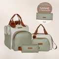 Kit Maternidade Ternura Off White com Verde: Mochila Grande, Bolsa de Passeio e Nécessaire — ganhe o Trocador de brinde