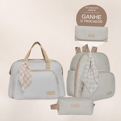 Kit Maternidade Encanto Marfim: Bolsa Grande, Mochila de Passeio e Nécessaire — ganhe o Trocador de brinde