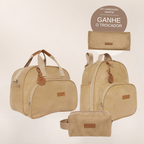 Kit Maternidade Carrossel Marfim: Bolsa Grande, Mochila de Passeio e Nécessaire — ganhe o Trocador de brinde