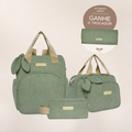 Kit Maternidade Dengo Verde: Mochila Grande, Bolsa de Passeio e Nécessaire — ganhe o Trocador de brinde