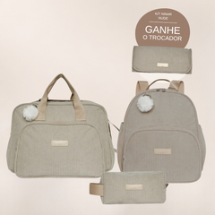 Kit Maternidade Ninar Nude: Bolsa Grande, Mochila de Passeio e Nécessaire — ganhe o Trocador de brinde