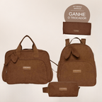 Kit Maternidade Dengo Marrom: Bolsa Grande, Mochila de Passeio e Nécessaire — ganhe o Trocador de brinde