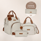 Kit Maternidade Amor de Mãe Off White: Mochila Grande, Bolsa de Passeio e Nécessaire — ganhe o Trocador de brinde