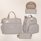 Kit Maternidade Aconchego Marfim: Bolsa Grande, Mochila de Passeio e Nécessaire — ganhe o Trocador de brinde