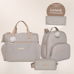 Kit Maternidade Aconchego Marfim: Bolsa Grande, Mochila de Passeio e Nécessaire — ganhe o Trocador de brinde