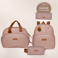 Kit Maternidade Amor de Mãe Rosê: Bolsa Grande, Mochila de Passeio e Nécessaire — ganhe o Trocador de brinde