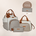 Kit Maternidade Ternura Off White com Cinza: Mochila Grande, Bolsa de Passeio e Nécessaire — ganhe o Trocador de brinde