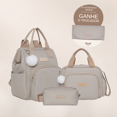 Kit Maternidade Aconchego Marfim: Mochila Grande, Bolsa de Passeio e Nécessaire — ganhe o Trocador de brinde
