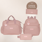 Kit Maternidade Refúgio Rosê: Bolsa Grande, Mochila de Passeio e Nécessaire — ganhe o Trocador de brinde