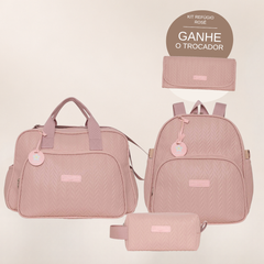 Kit Maternidade Refúgio Rosê: Bolsa Grande, Mochila de Passeio e Nécessaire — ganhe o Trocador de brinde