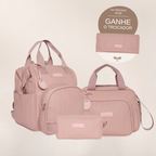 Kit Maternidade Refúgio Rosê: Mochila Grande, Bolsa de Passeio e Nécessaire — ganhe o Trocador de brinde