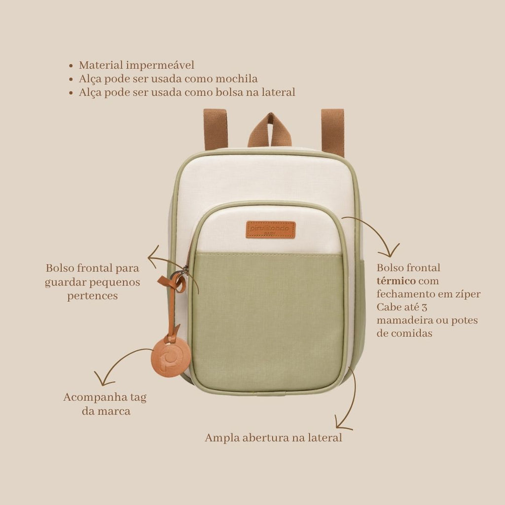Mochila Multifuncional 2x1 com Bolso Térmico  Petit Verde