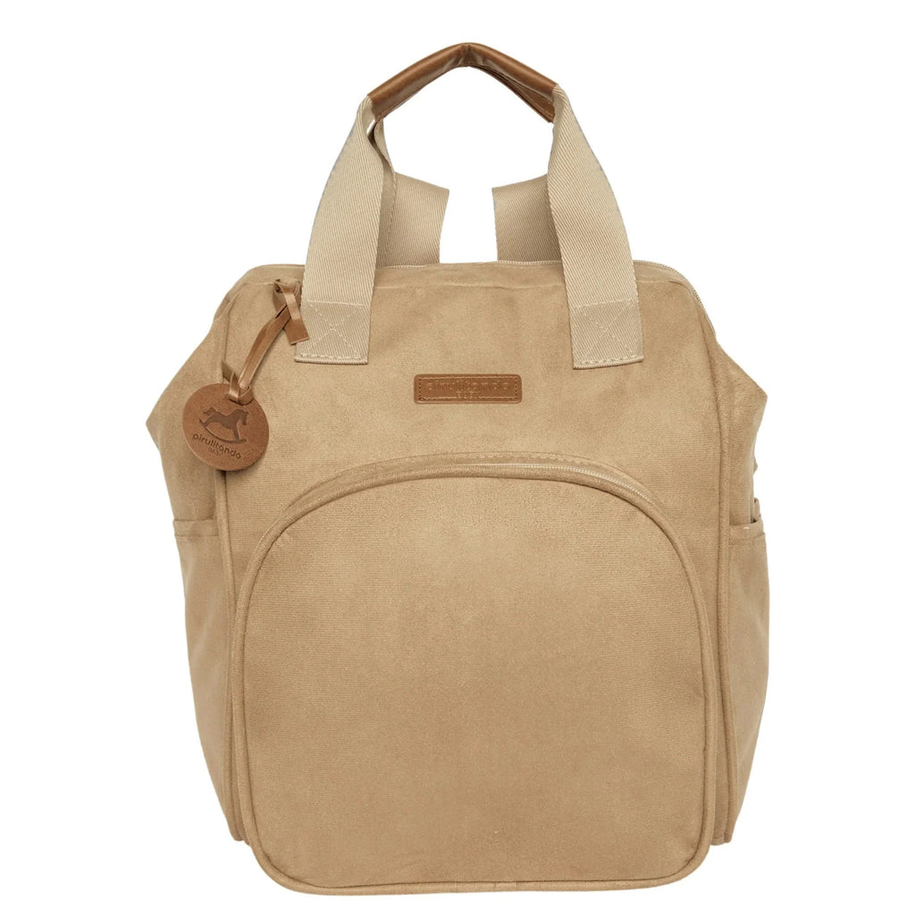 Frente da Mochila Maternidade Grande com Bolso Térmico Carrossel Marfim, com bolso frontal térmico