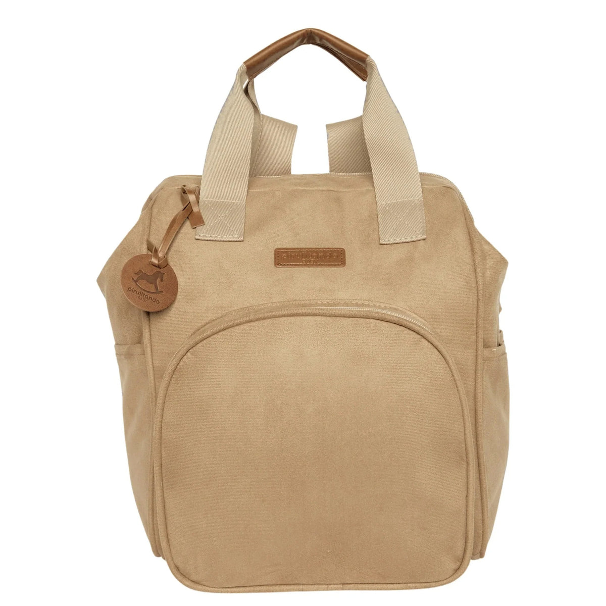 Frente da Mochila Maternidade Grande com Bolso Térmico Carrossel Marfim, com bolso frontal térmico