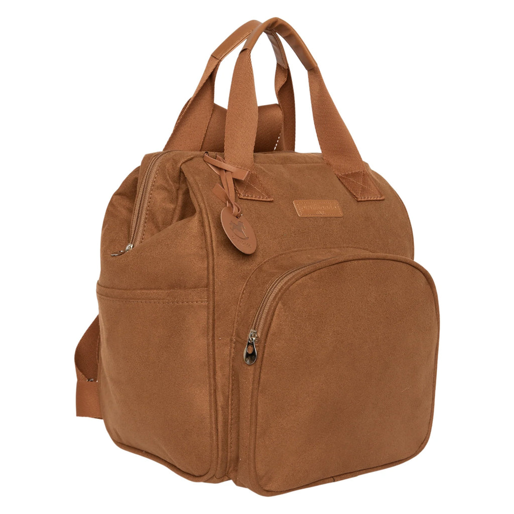Mochila Maternidade Grande com Bolso Térmico Carrossel Marrom, vista em 3/4