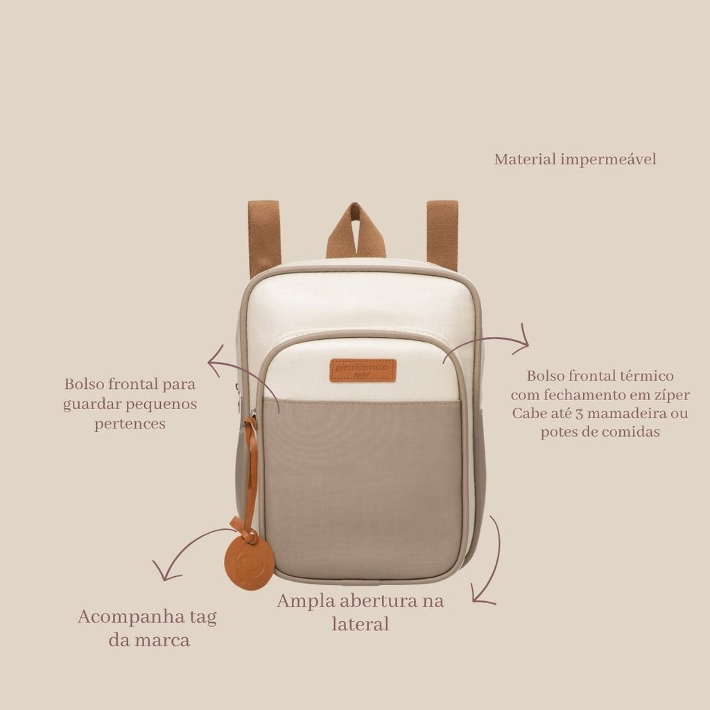 Mochila Multifuncional 2x1 com Bolso Térmico  Petit Cinza