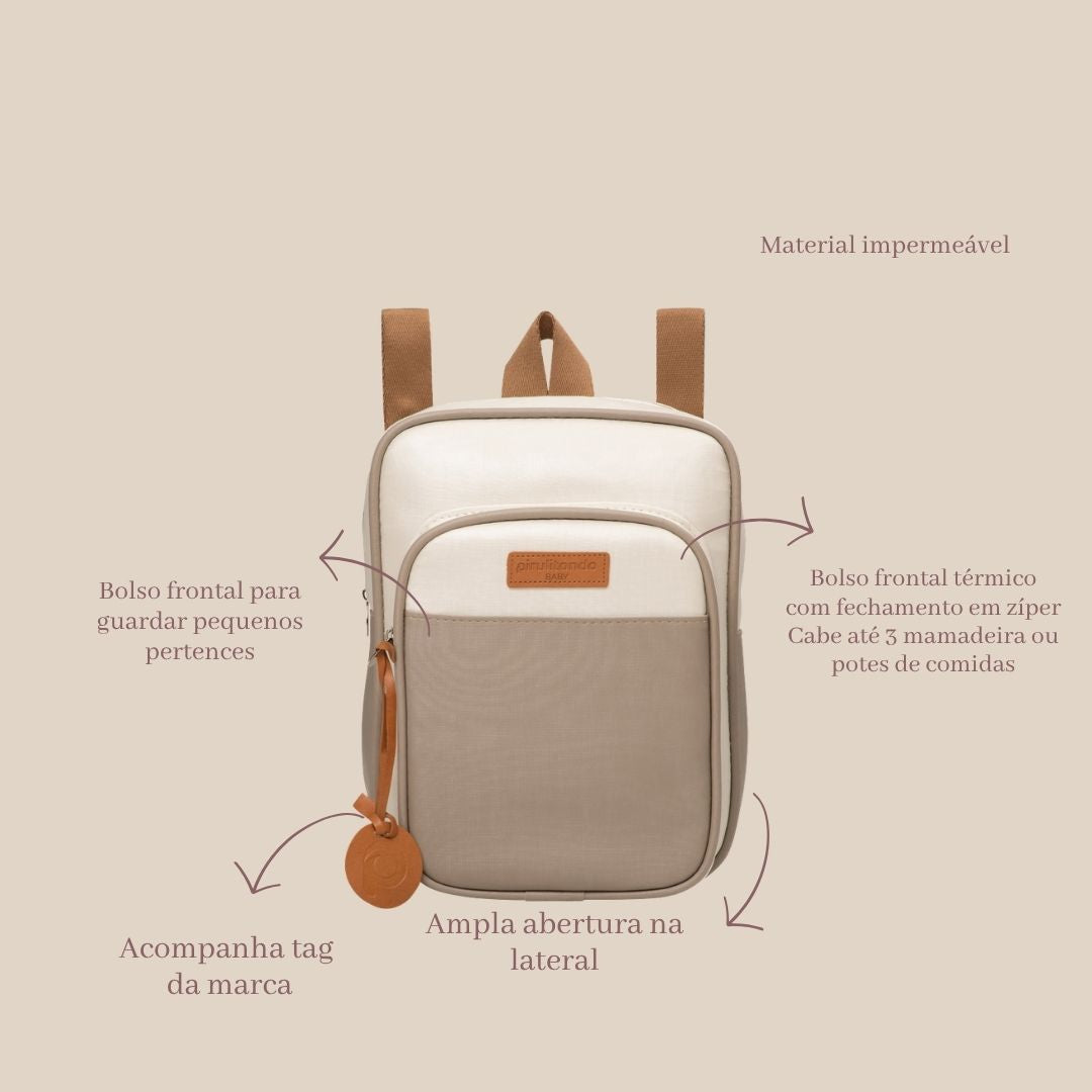 Mochila Multifuncional 2x1 com Bolso Térmico  Petit Cinza