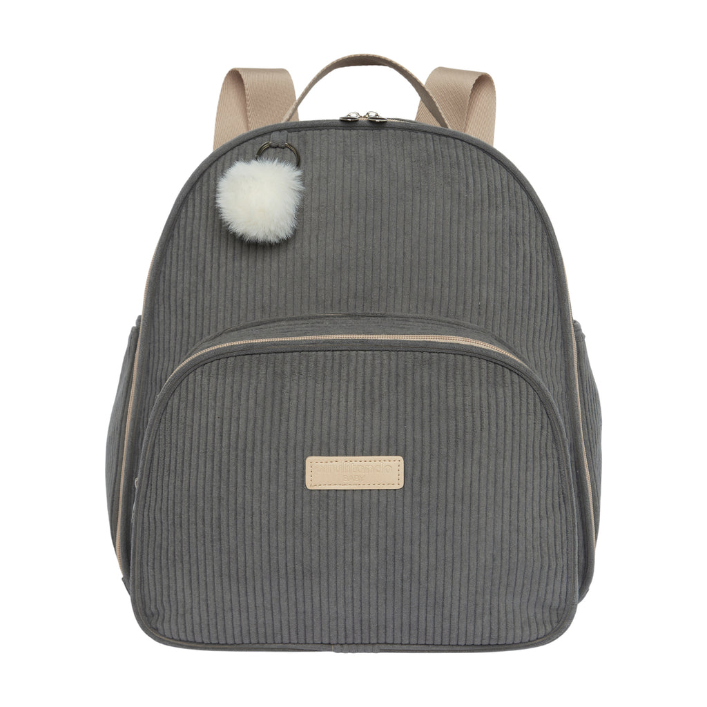 Mochila maternidade de passeio Ninar cinza com bolso térmico, vista frontal