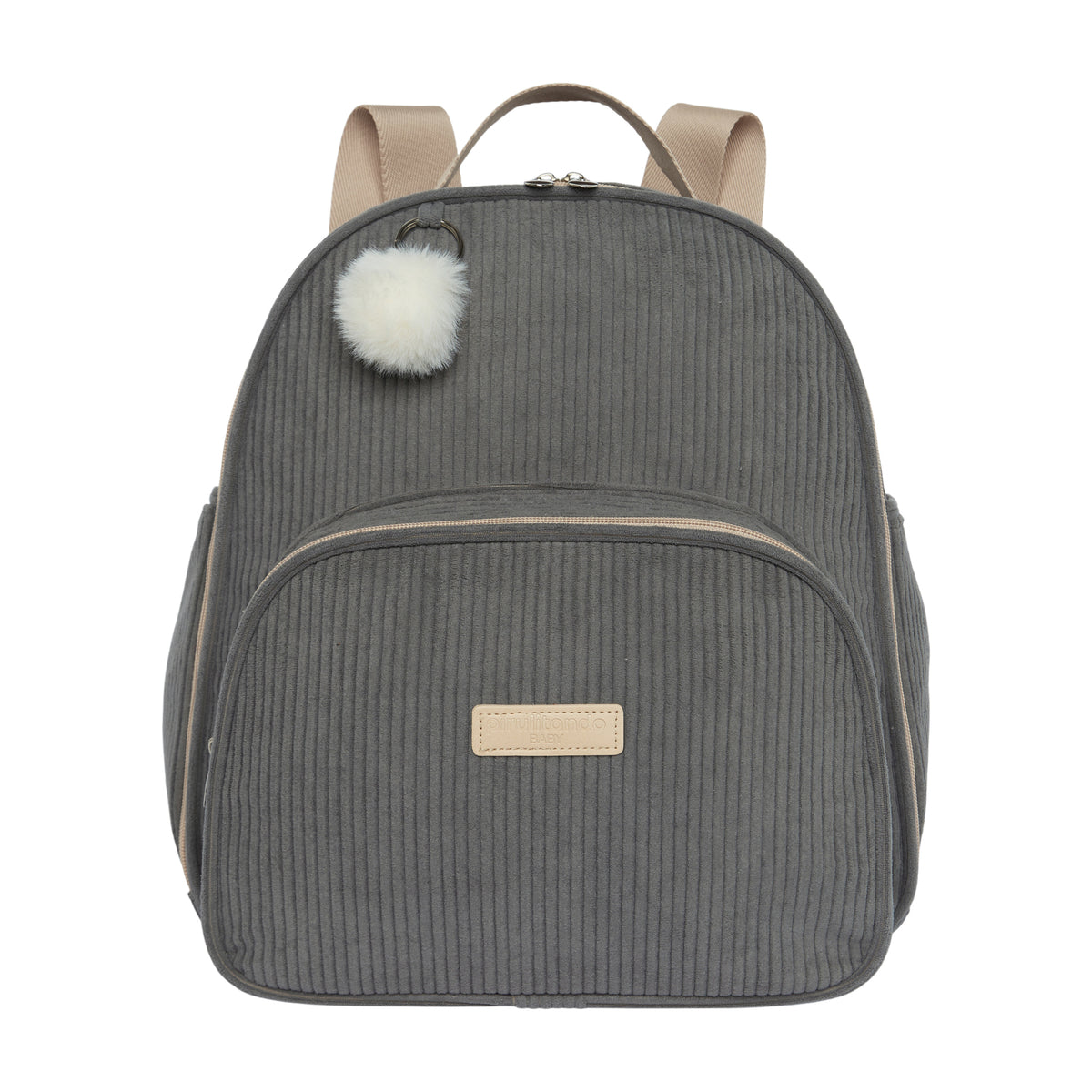 Mochila maternidade de passeio Ninar cinza com bolso térmico, vista frontal
