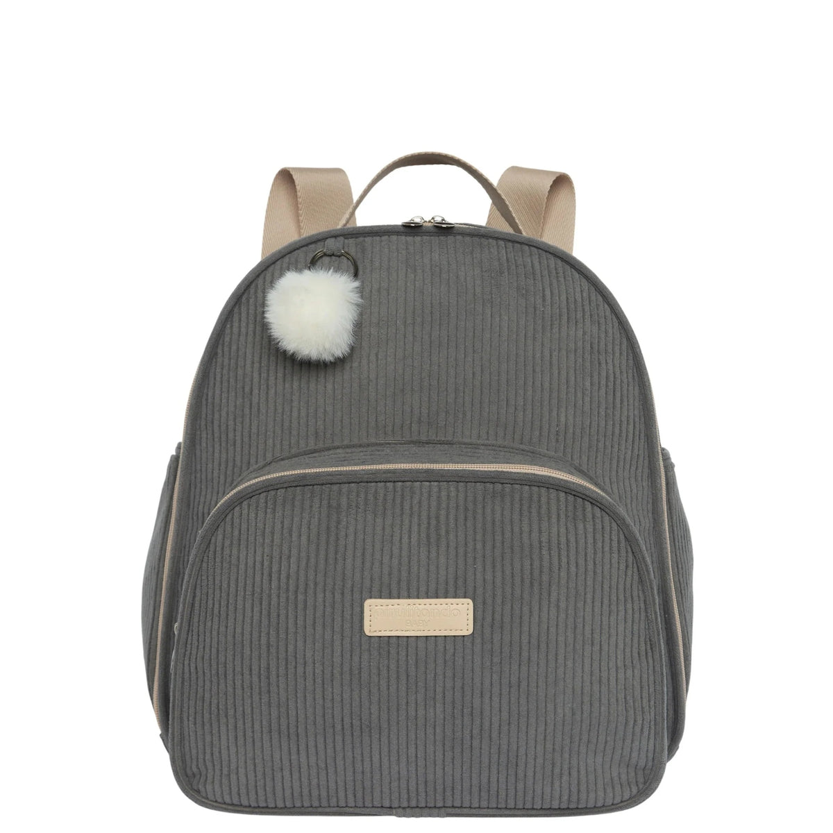 Mochila maternidade de passeio Ninar cinza com bolso térmico, vista frontal