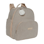 Mochila maternidade de passeio Ninar nude vista lateral, com bolso térmico frontal
