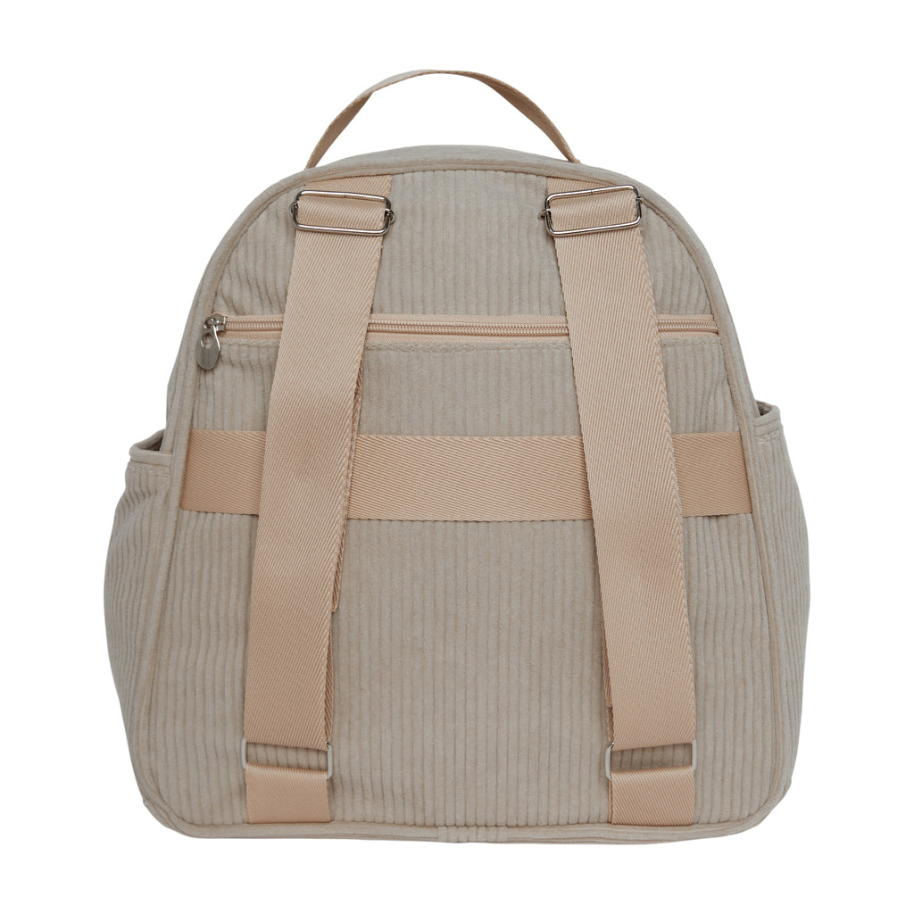 Mochila maternidade de passeio Ninar nude, vista traseira com alças ajustáveis e bolso de segurança