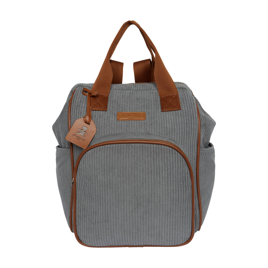 Mochila Maternidade Grande com Bolso Térmico Teddy Cinza com Marrom