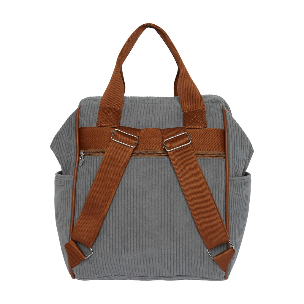 Mochila Maternidade Grande com Bolso Térmico Teddy Cinza com Marrom