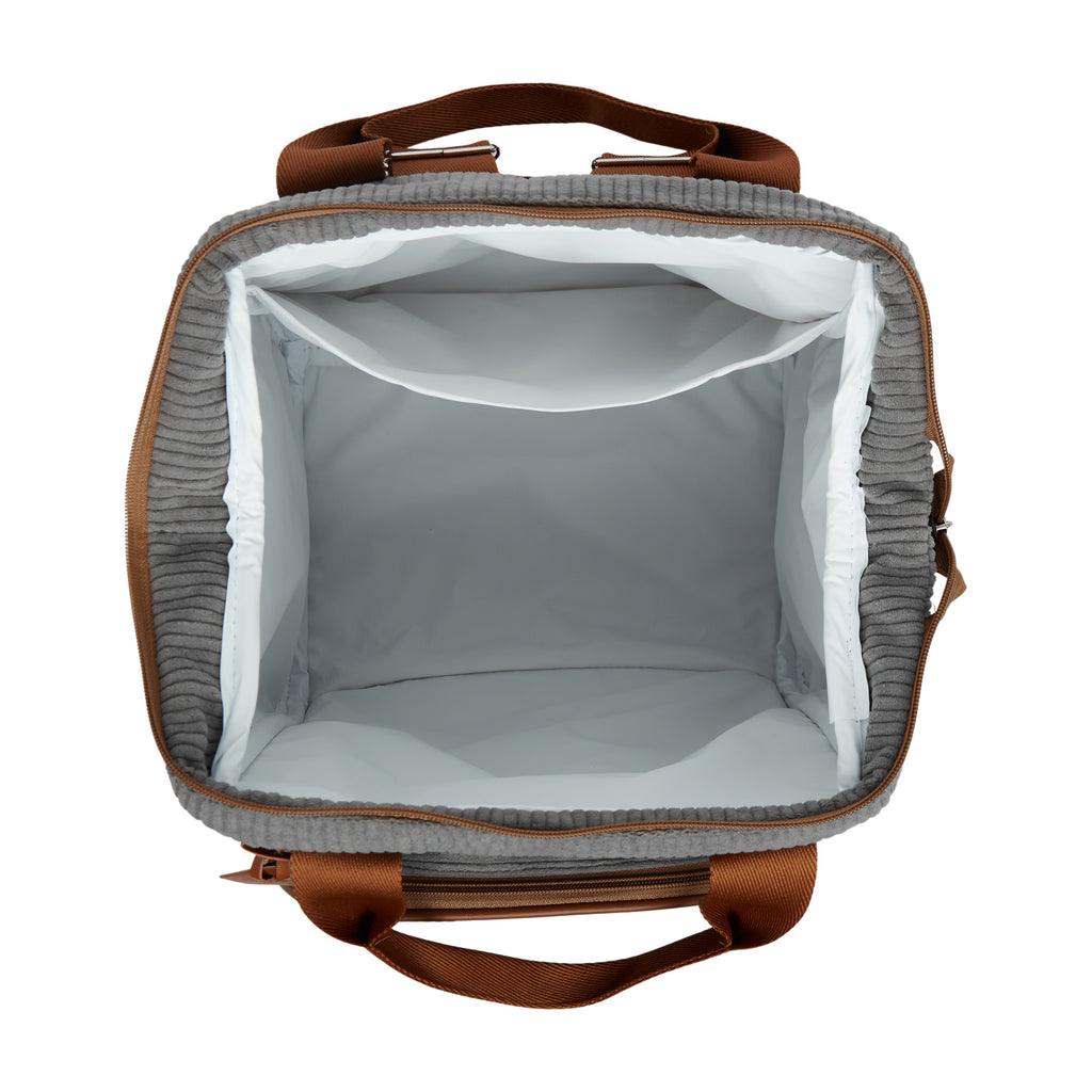 Mochila Maternidade Grande com Bolso Térmico Teddy Cinza com Marrom