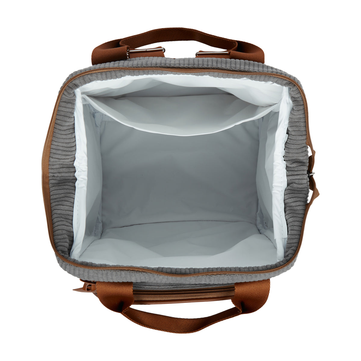 Mochila Maternidade Grande com Bolso Térmico Teddy Cinza com Marrom