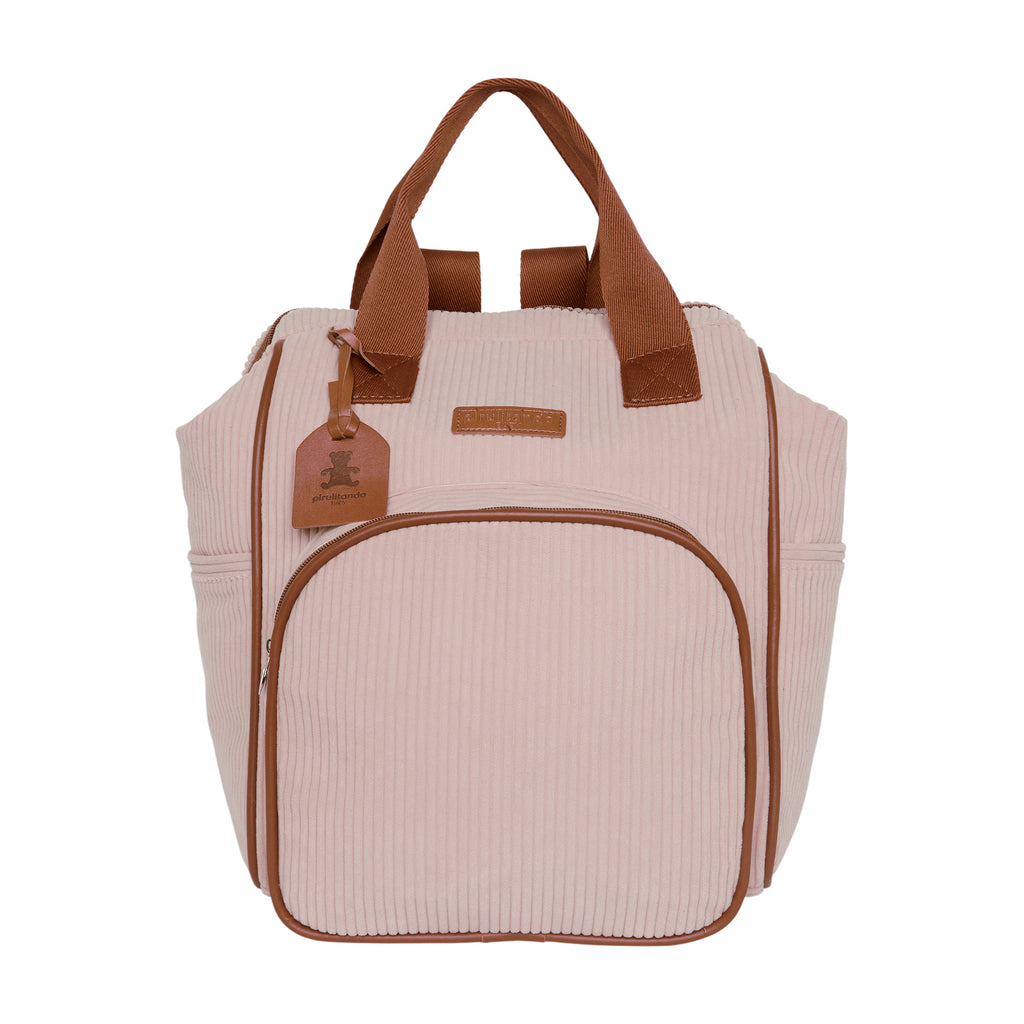 Mochila Maternidade Grande com Bolso Térmico Teddy Rosa com Marrom
