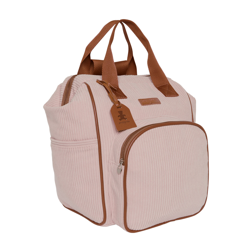 Mochila Maternidade Grande com Bolso Térmico Teddy Rosa com Marrom
