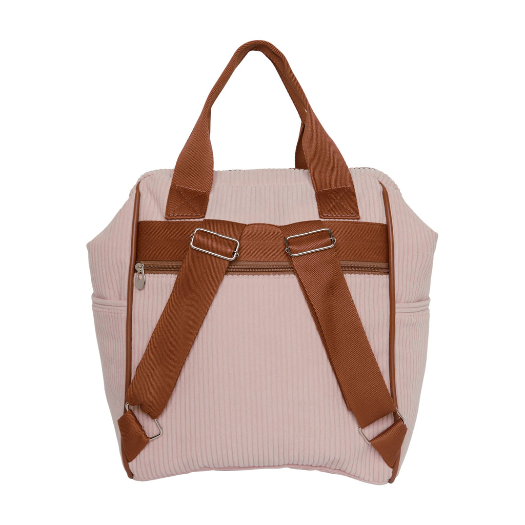 Mochila Maternidade Grande com Bolso Térmico Teddy Rosa com Marrom