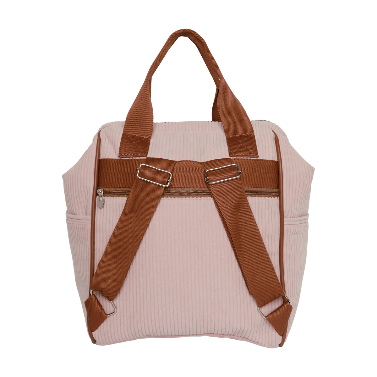 Mochila Maternidade Grande com Bolso Térmico Teddy Rosa com Marrom
