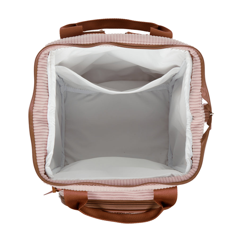 Mochila Maternidade Grande com Bolso Térmico Teddy Rosa com Marrom
