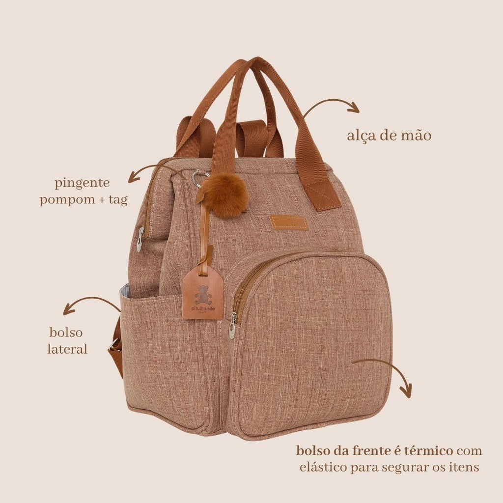 Mochila com Bolso Térmico Memórias Marrom