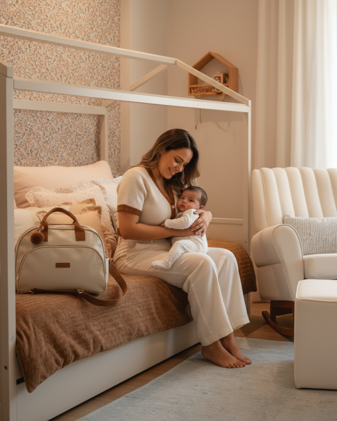Bolsa Maternidade Grande  Amor de Mãe Off White