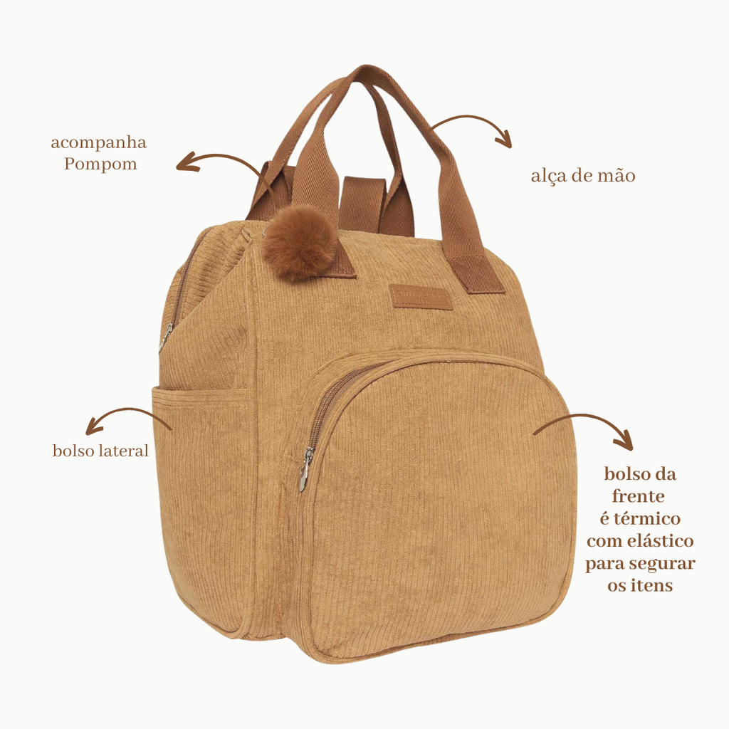 Mochila Maternidade Grande com Bolso Térmico Ninar - Caramelo