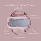 Mochila Maternidade com Bolso Térmico Bolinhas Rosa