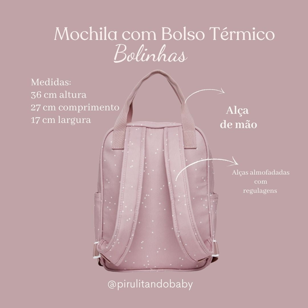 Mochila Maternidade com Bolso Térmico Bolinhas Rosa