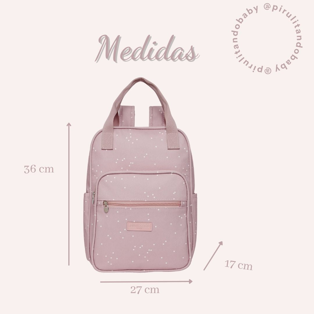 Mochila Maternidade com Bolso Térmico Bolinhas Rosa