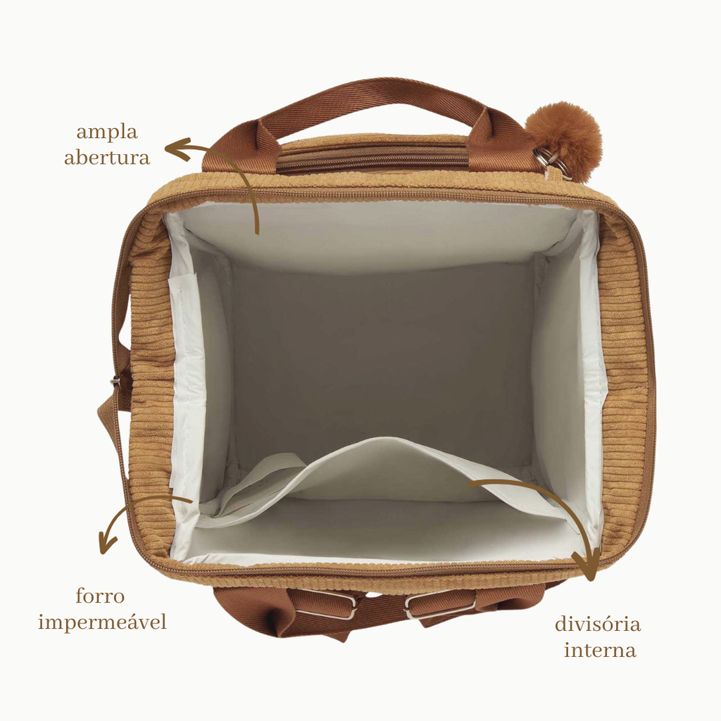 Mochila Maternidade Grande com Bolso Térmico Ninar - Caramelo
