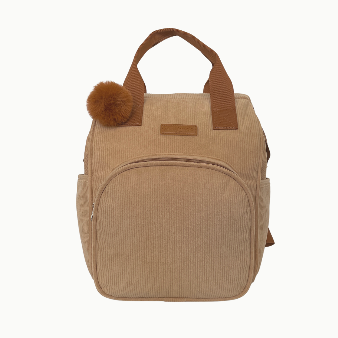 Mochila Maternidade Grande com Bolso Térmico Ninar Bege com Marrom