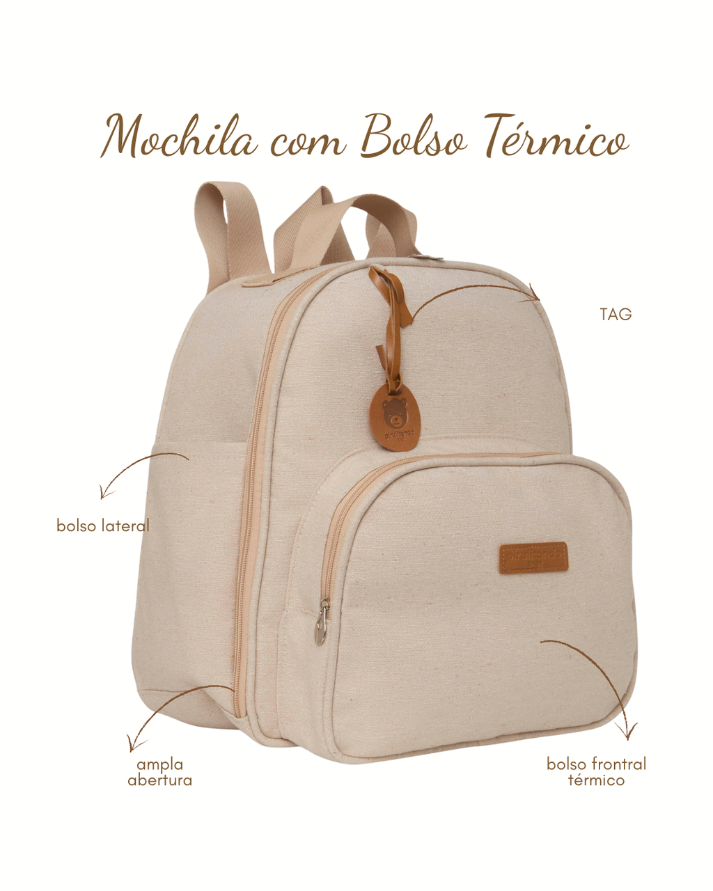 Mochila Média com Bolso Térmico Sentimento Marfim