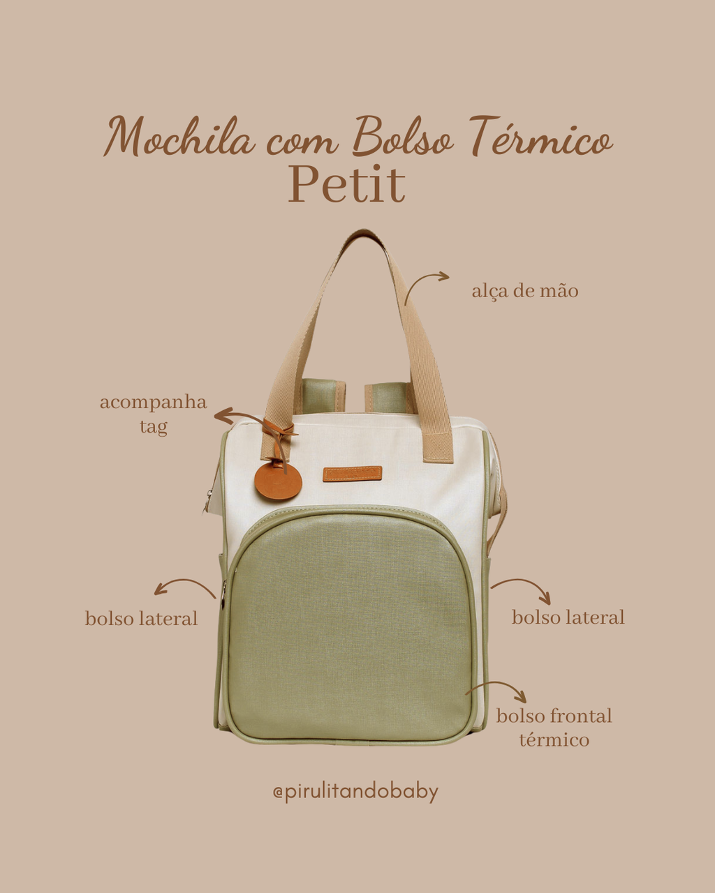 Mochila Maternidade Média Petit Verde com Bolso Frontal Témico