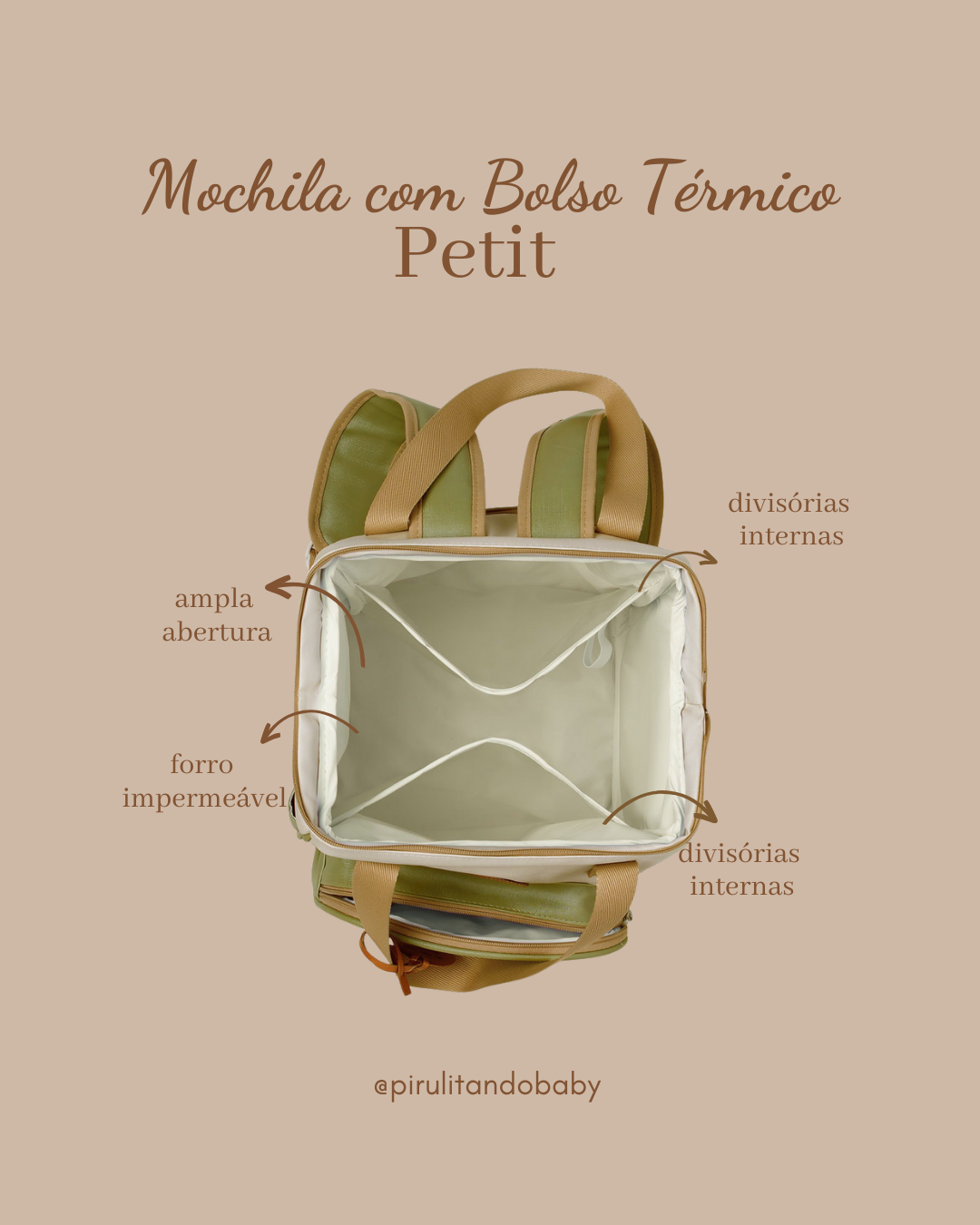 Mochila Maternidade Média Petit Verde com Bolso Frontal Témico