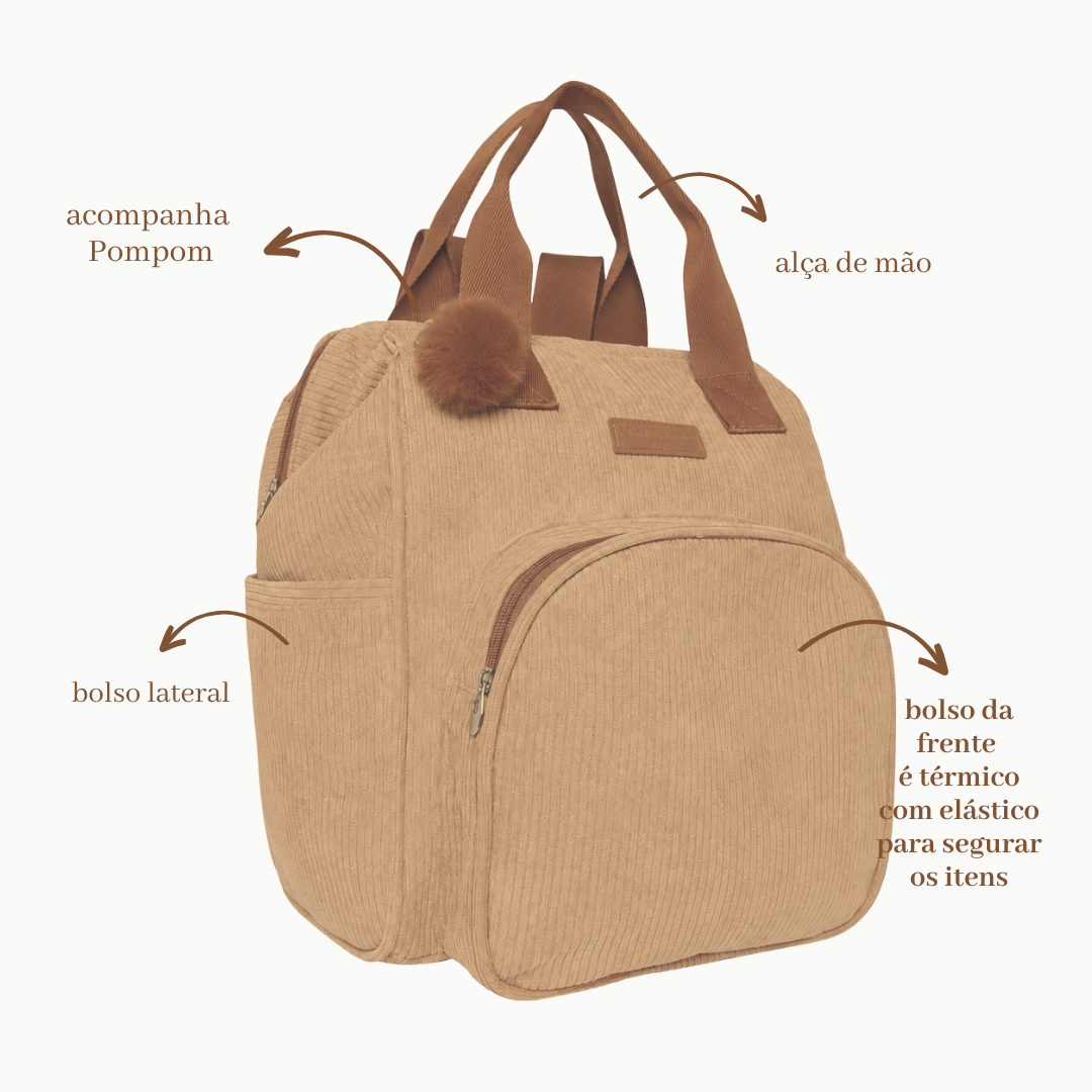 Mochila Maternidade Grande com Bolso Térmico Ninar Bege com Marrom