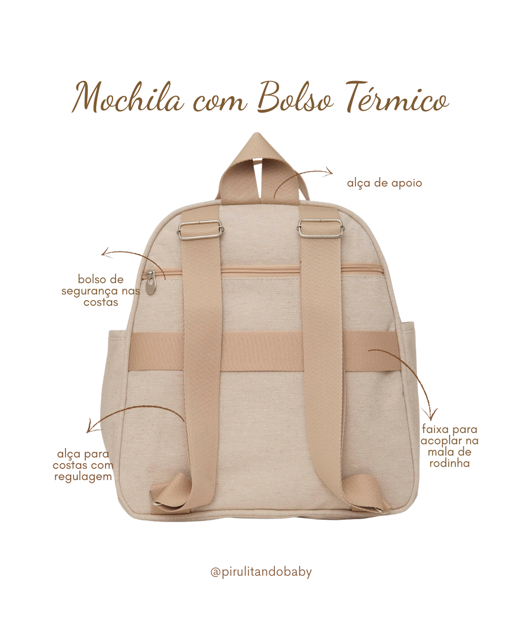 Mochila Média com Bolso Térmico Sentimento Marfim