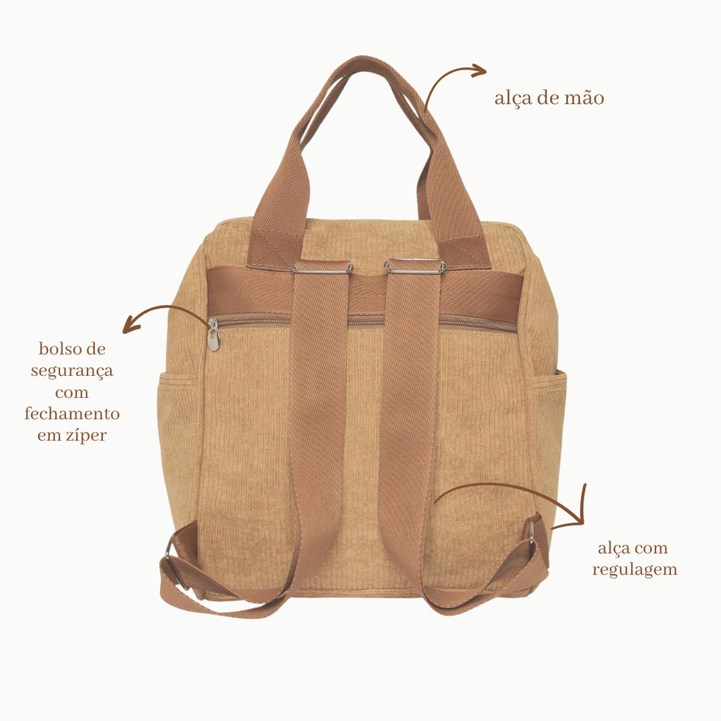 Mochila Maternidade Grande com Bolso Térmico Ninar Bege com Marrom